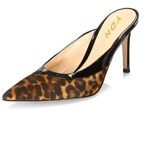 YDN Suede Leopard Pointed Toe High Heel Mule